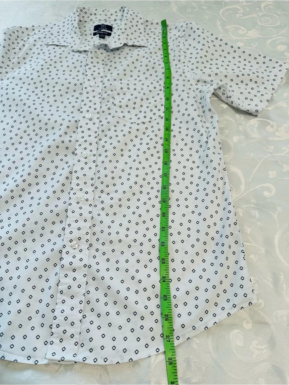 George Classic Fit White and Black Dot Print Cotton Short-Sleeve Button-Up Shirt